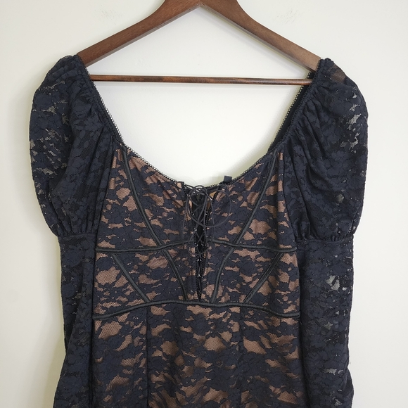 For Love & Lemons Violetta Black Lace Puff Sleeve Cocktail Dress Med Night Out - Picture 5 of 16